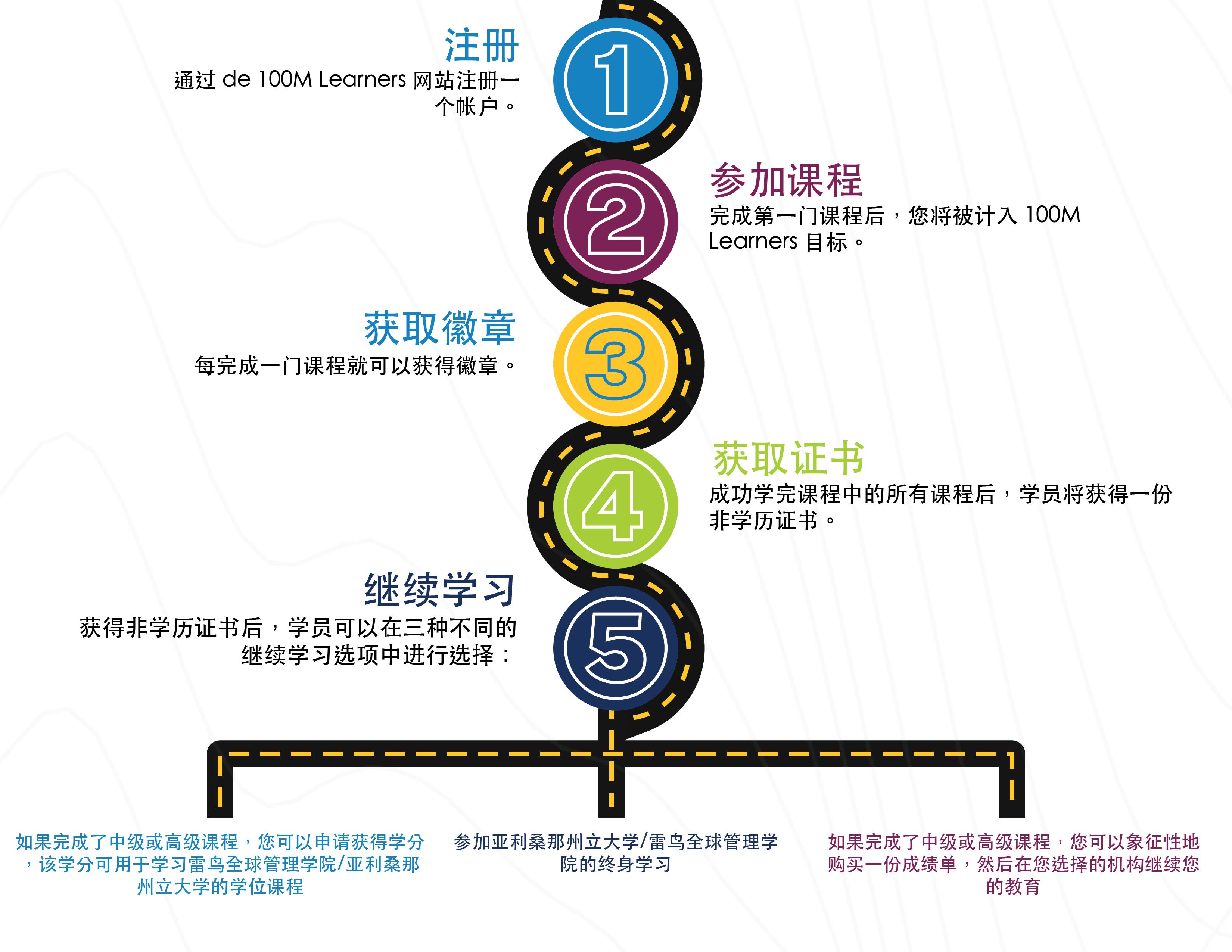 Graphic depicting the 5 steps of the 100ML process.