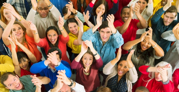 Concept of happy employees clapping hands